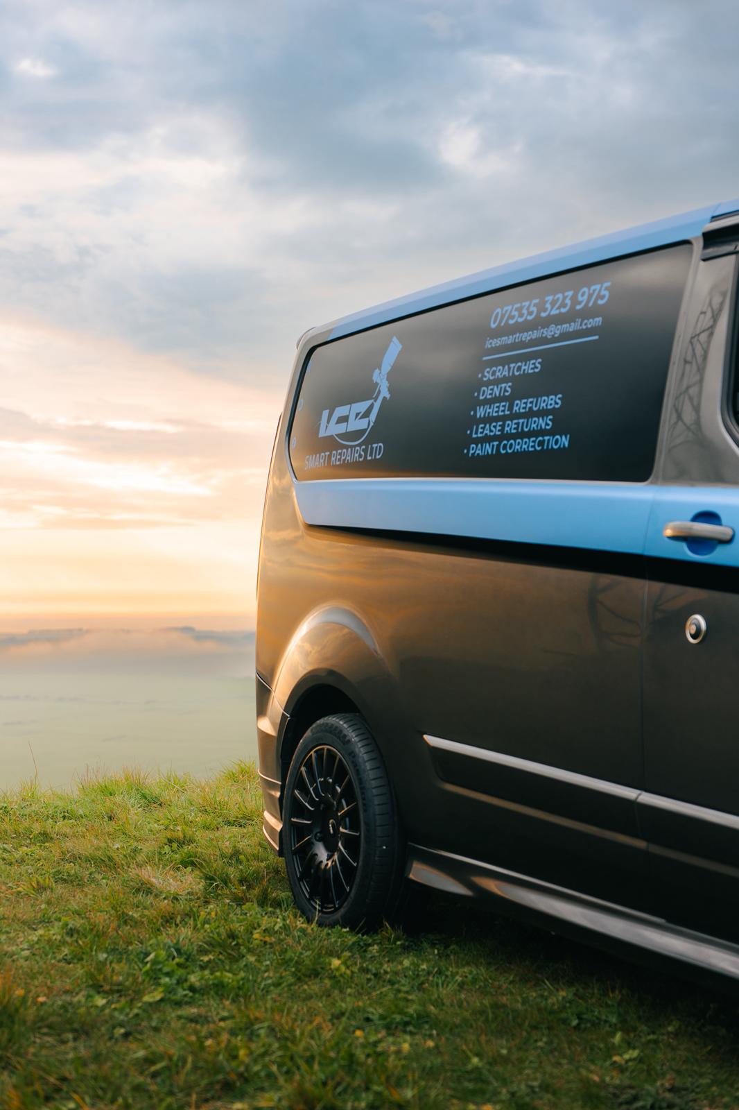 Rear branding and services on the van