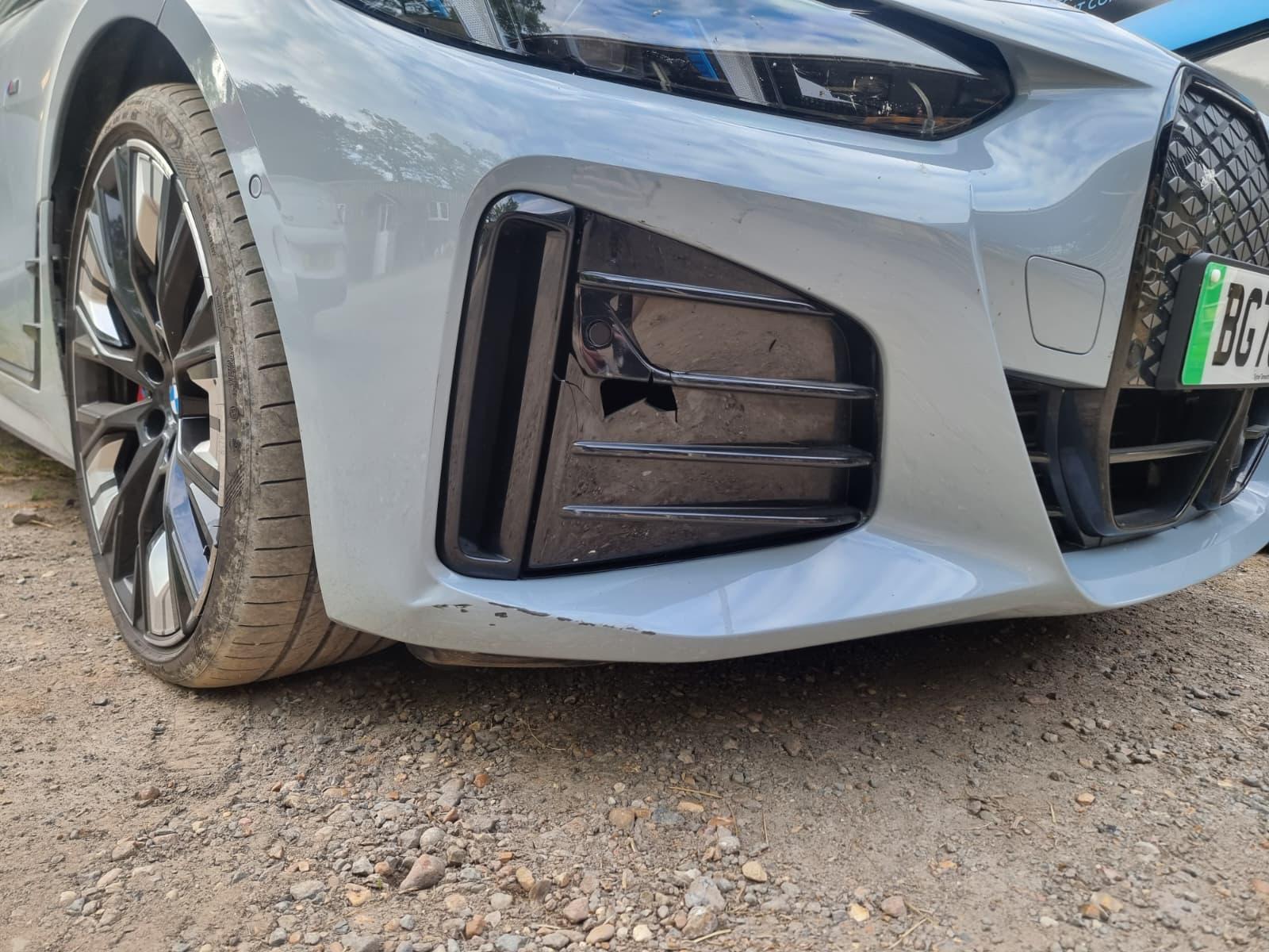BMW i4 front bumper respray — Damage