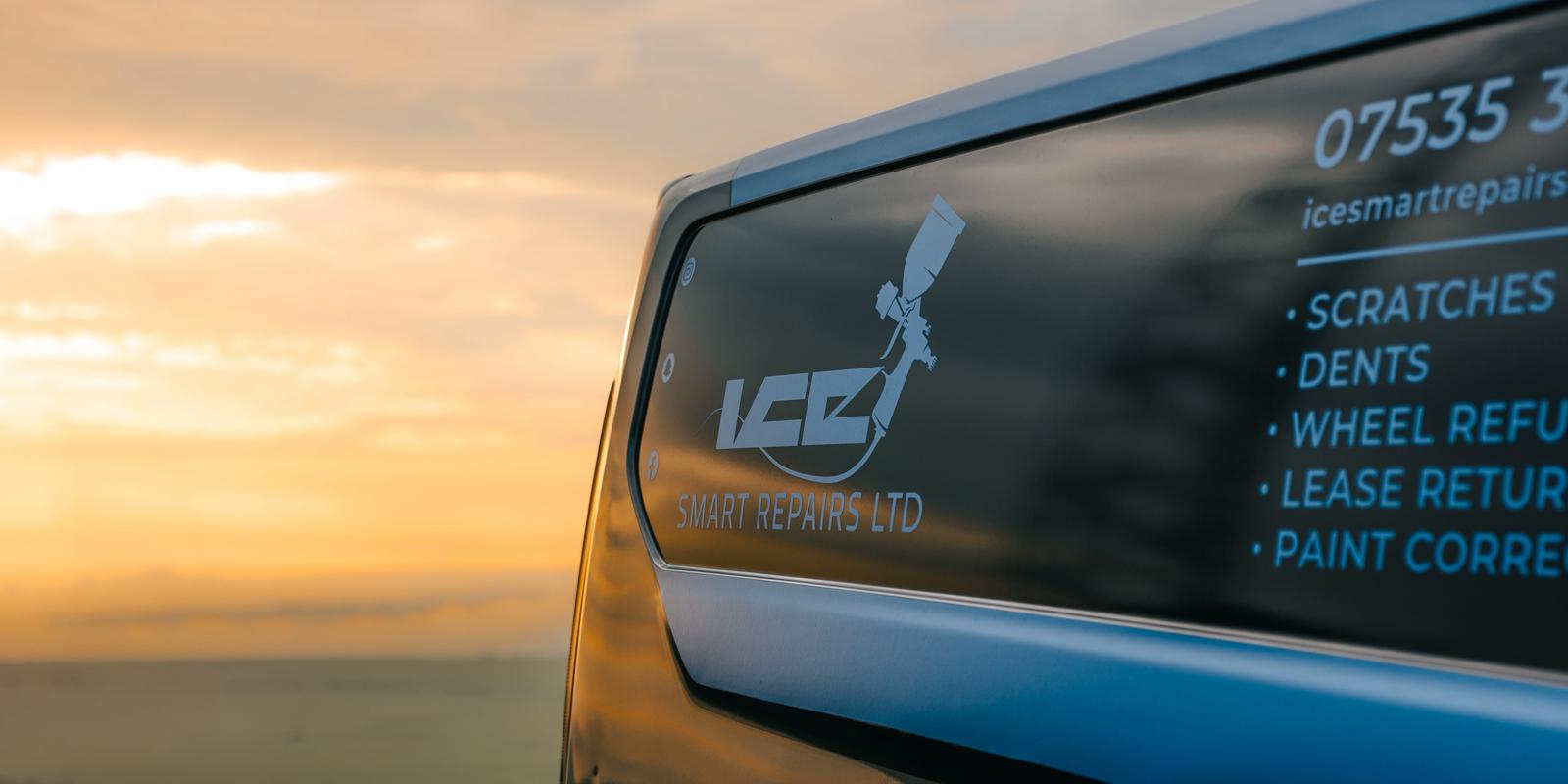 Close-up of Ice Smart Repairs van branding