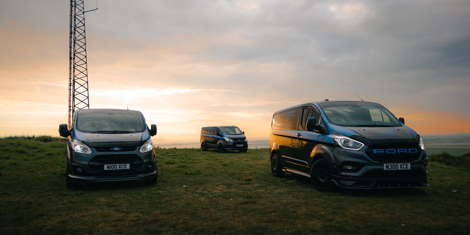 Fleet of vans at sunrise